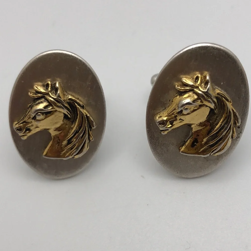 VTG Equestrian Cuff Links Silver Gold Stylish